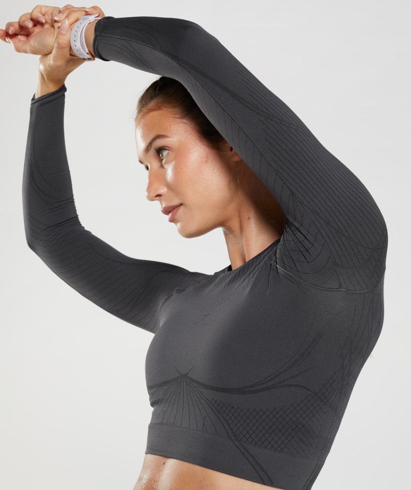 Women's Gymshark Apex Seamless Cropped Tops Black | NZ 2QAOSD